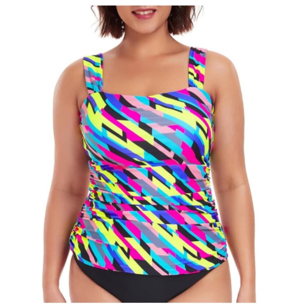 ✨RELLECIGA Bandeau Tankini Top Ruched Tummy Control Swimsuits Top L NWT